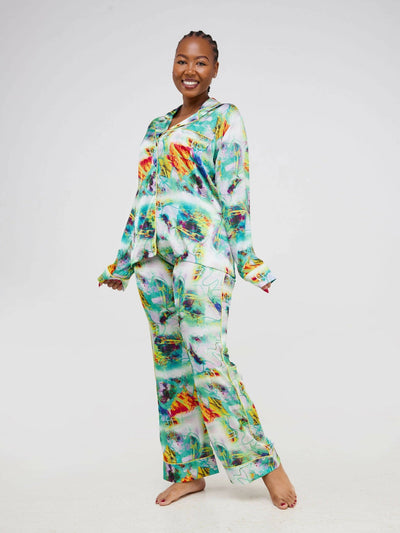 Fauza Design Nzuri Silk Pant Sets - Green Print - Shopzetu