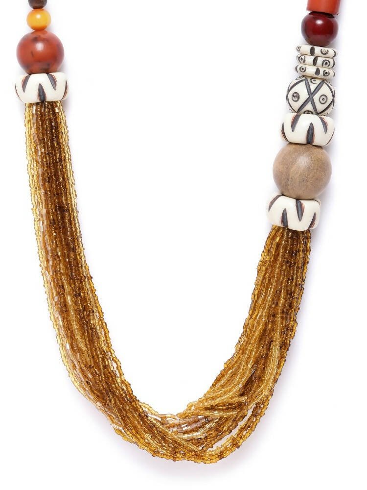 Slaks World Fashion Geometrical Bead Layer Necklace - Multicolor - Shopzetu