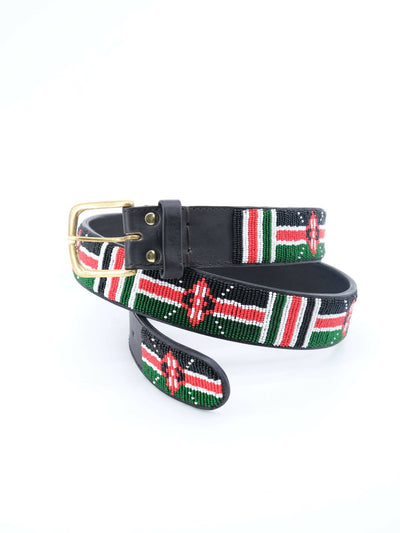 Azu's Casual 4cm Width Beaded Belt - Kenya Flag - Shopzetu