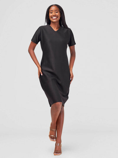 Timyt urban Wear Boardroom Chic V-Neck Dress - Black