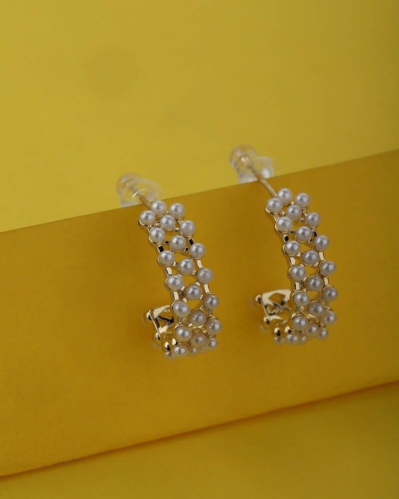 Slaks World Fashion Crescent Shaped Half Hoop Earrings - Gold - Shopzetu