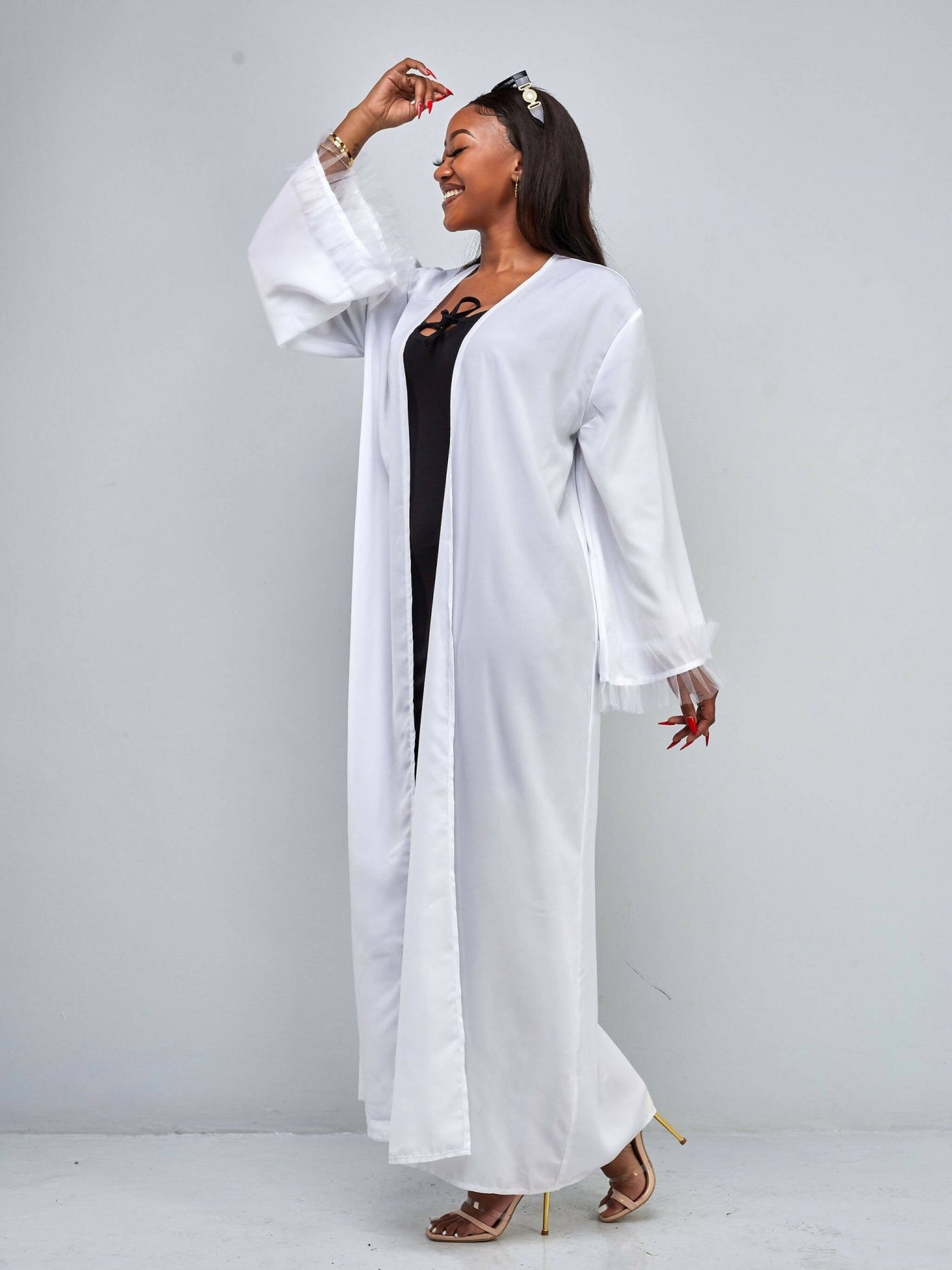 JMC Tulle Sleeved Kimono - White - Shopzetu