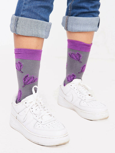 Kamata Purple Bougainvillea Combed Cotton Socks - Purple / Grey - Shopzetu