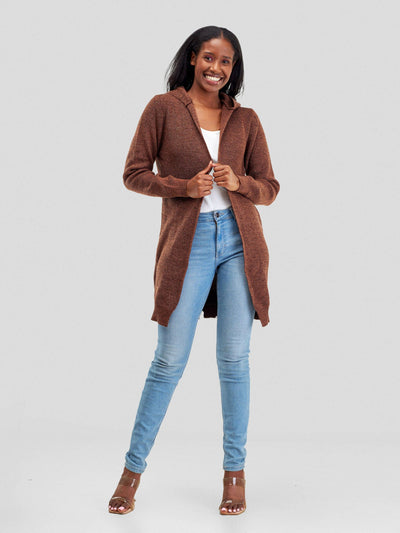 Anel's Knitwear Hooded Sweater - Brown - Shopzetu