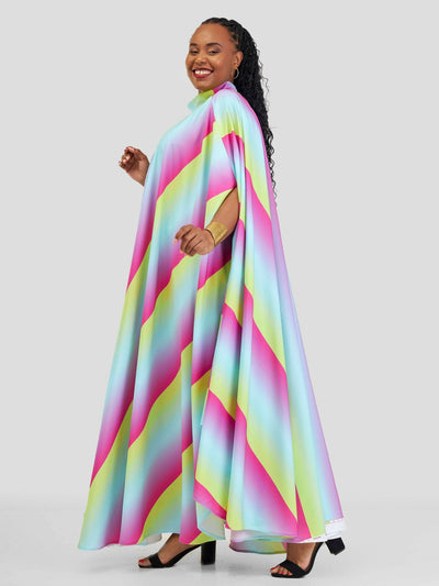 Jolly Fancy Wear Stripped Stirred Neck Tent Maxi Dress - Multicolored - Shopzetu
