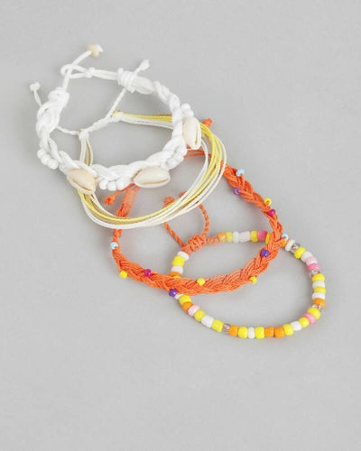 Slaks World Fashion 4 Set Beaded Bracelet - Orange / White - Shopzetu