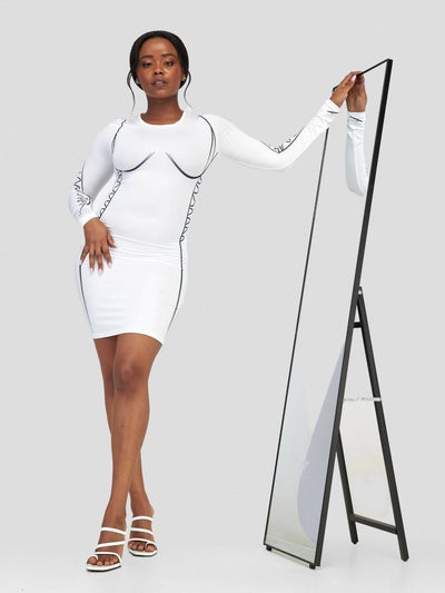 Tyche Slim Tight Long Sleeved Dress - White - Shopzetu