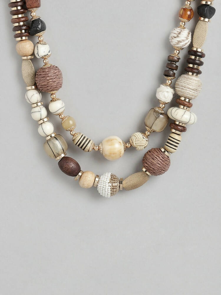 Slaks World Fashion Beads and stone 2 layer Necklace - Multicolor - Shopzetu