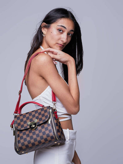Slaks World Fashion Checkered Messenger Bag - Brown - Shopzetu