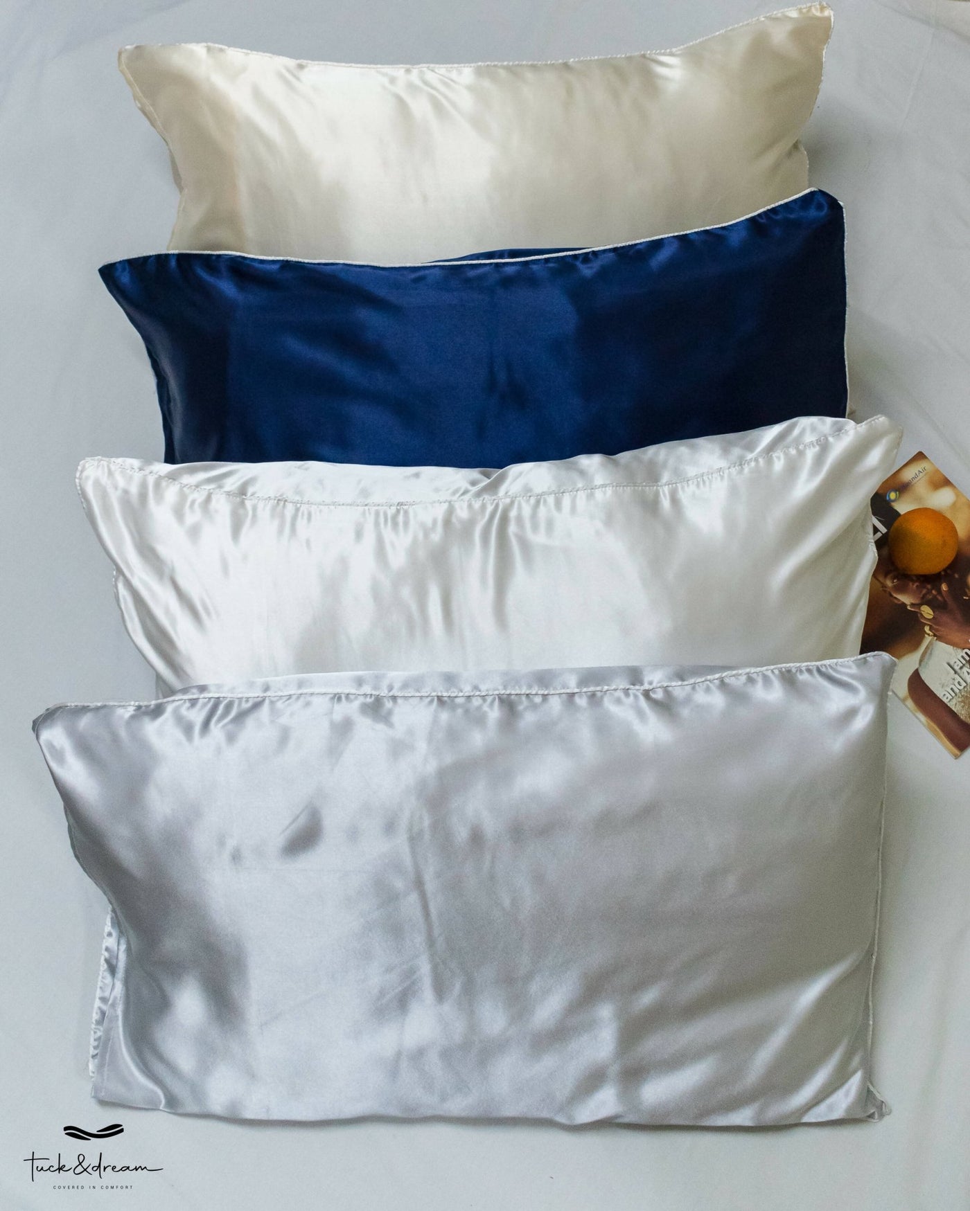Tuck & Dream Silk Satin Pillow Case Set -Gold - Shopzetu