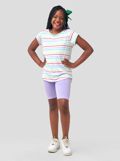 Inken Stripe Short Sleeve Shirt-tail T-shirt - Neon Stripes - Shopzetu