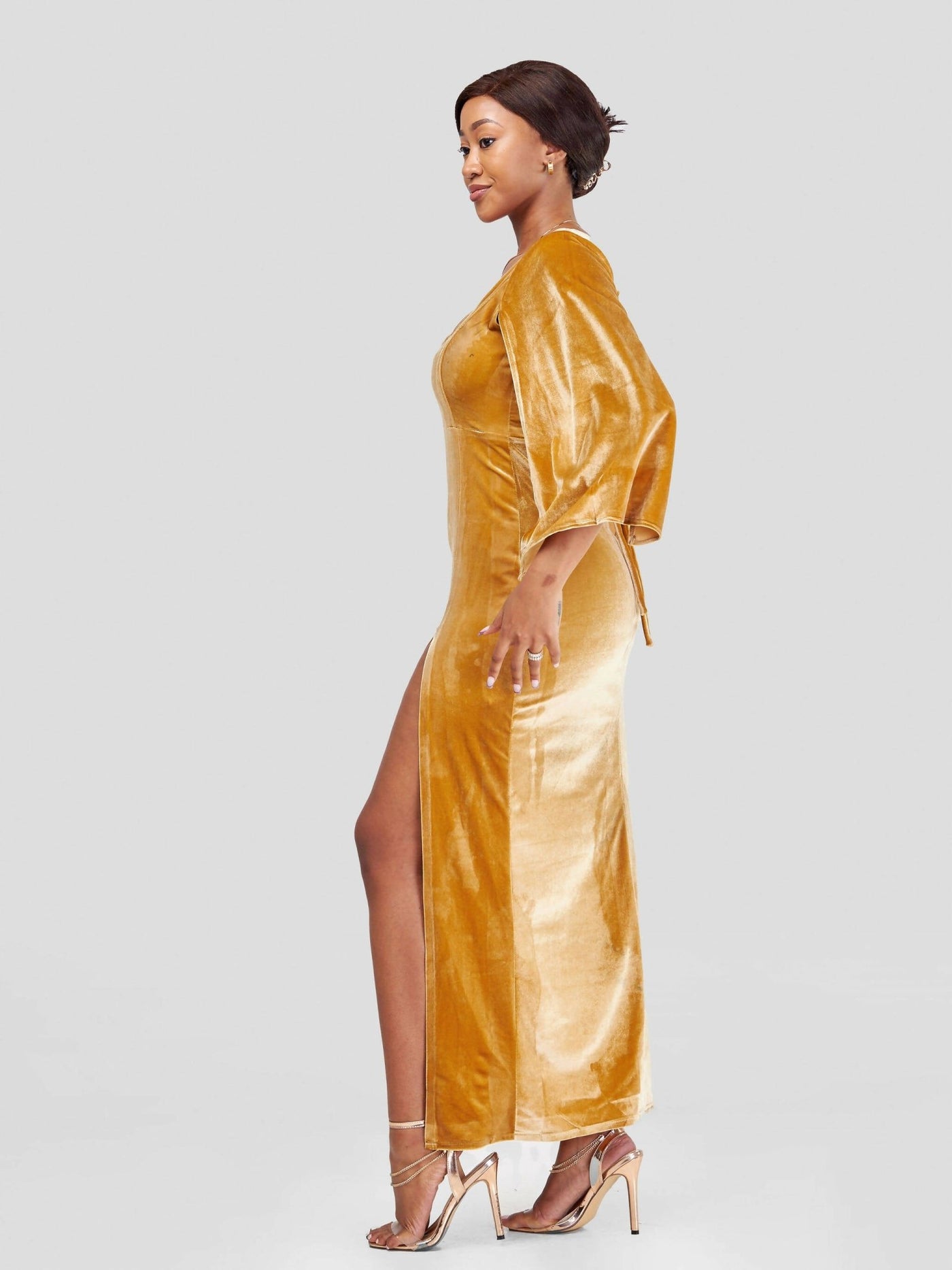 Nubia Courture Halua Velvet Gala Dress - Gold - Shopzetu