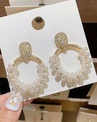 Slaks World Fashion Mini Pearl Hoop Earrings - White