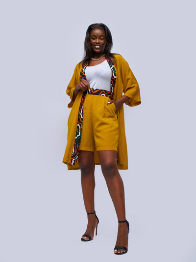 Tuli Nkatha Short & Kimono Set - Mustard / Anakara Print - Shopzetu