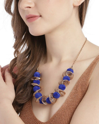 Slaks World Fashion Beaded Handcrafted Necklace - Blue / Gold - Shopzetu