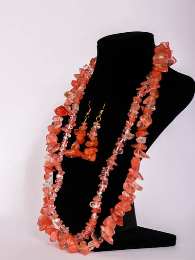 Klewisia Closet Double Layered Ceramic Beads Jewellery Set- Pink - Shopzetu