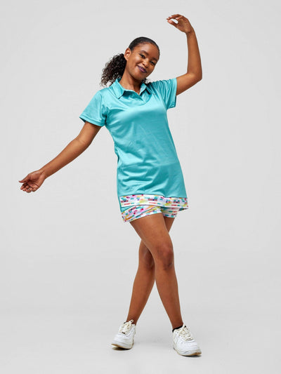 Authetic Golf Shirt Dress With Multicolored Undershorts - Teal - Shopzetu