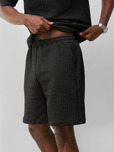 Zetu Men's Square Textured Shorts - Black - Shopzetu