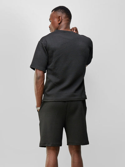 Zetu Men's Square Textured T-Shirt - Black - Shopzetu