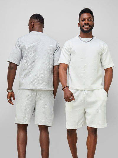 Zetu Men's Diagonal Lines Textured T-Shirt - White - Shopzetu