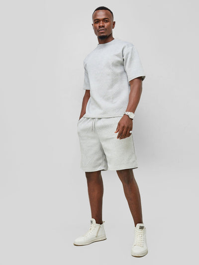 Zetu Men's Diagonal Line Textured Shorts - Grey - Shopzetu