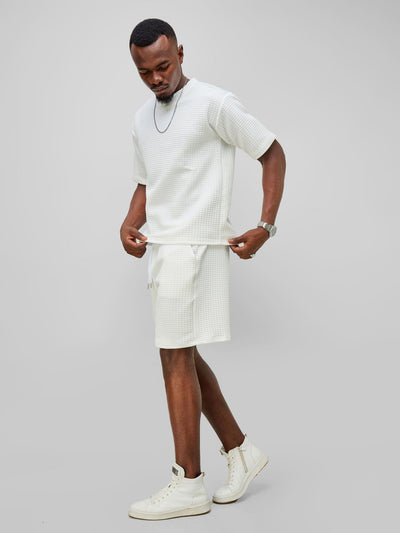 Zetu Men's Square Textured Shorts - White - Shopzetu