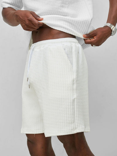 Zetu Men's Square Textured Shorts - White - Shopzetu