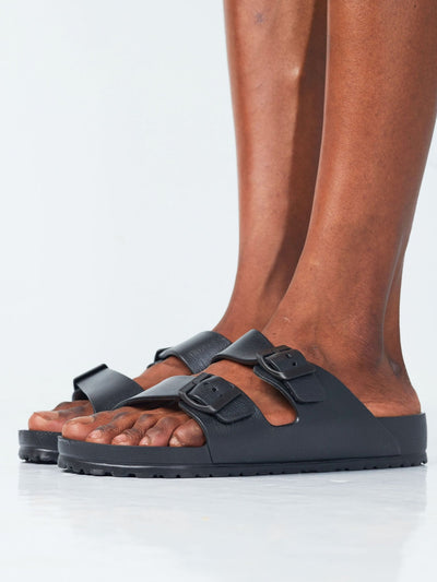Ziatu Double Buckle Sandals - Black - Shopzetu