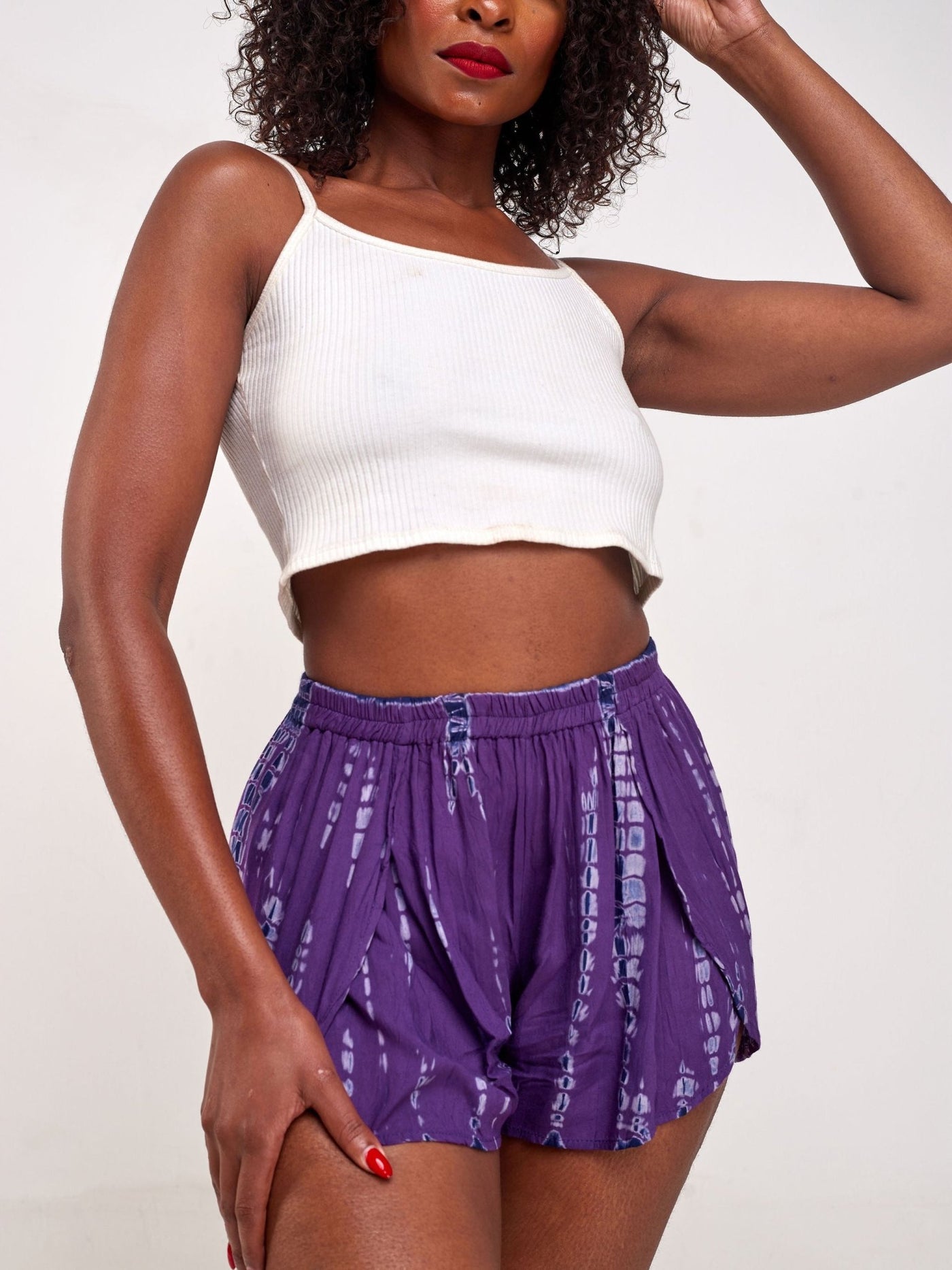 Sayuri Fold Over Patterned Shorts - Purple - Shopzetu