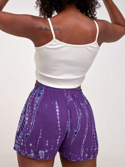 Sayuri Fold Over Patterned Shorts - Purple - Shopzetu