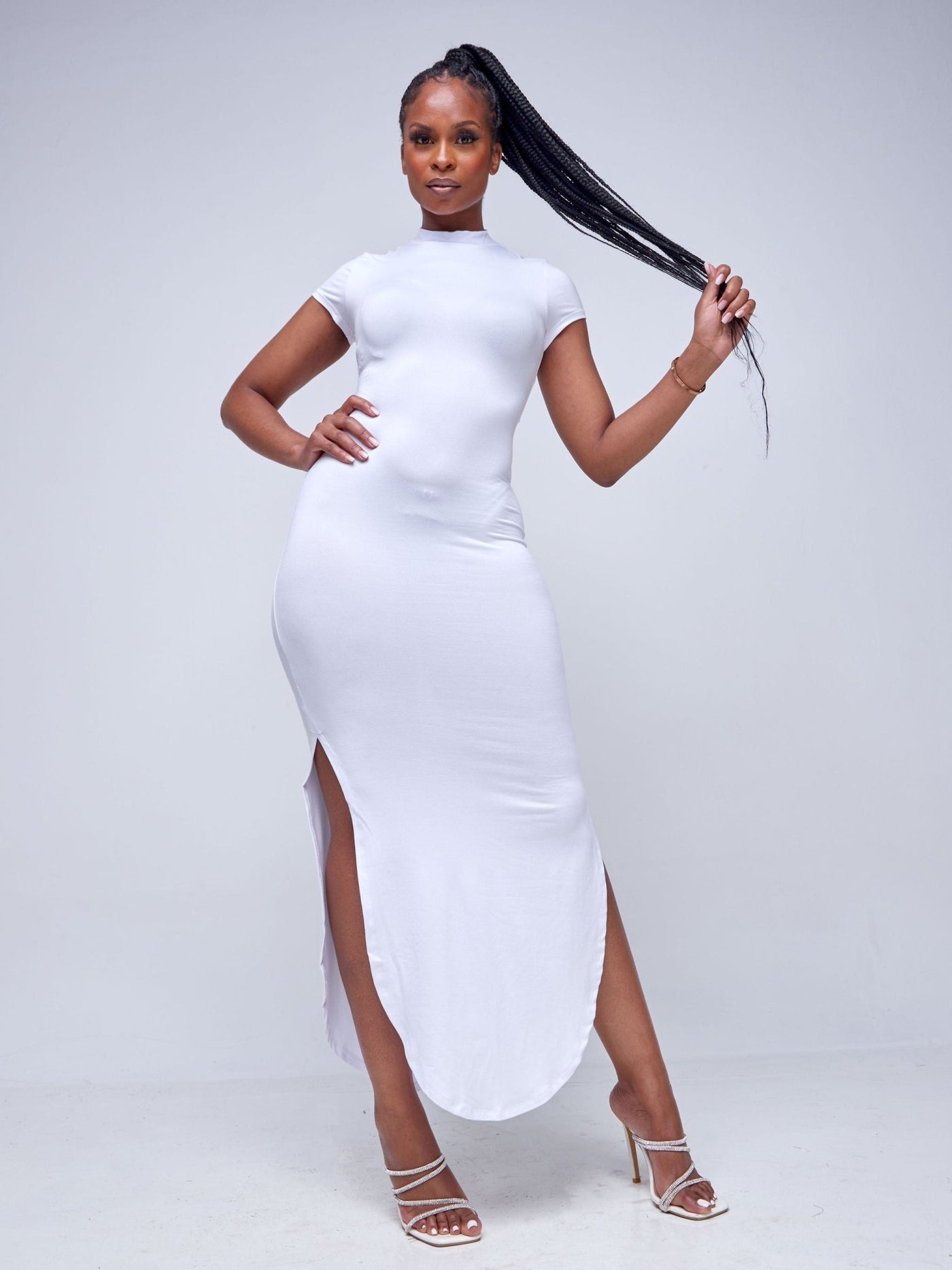 Popular 21 Asymmetrical Short-Sleeved Dress - White - Shopzetu