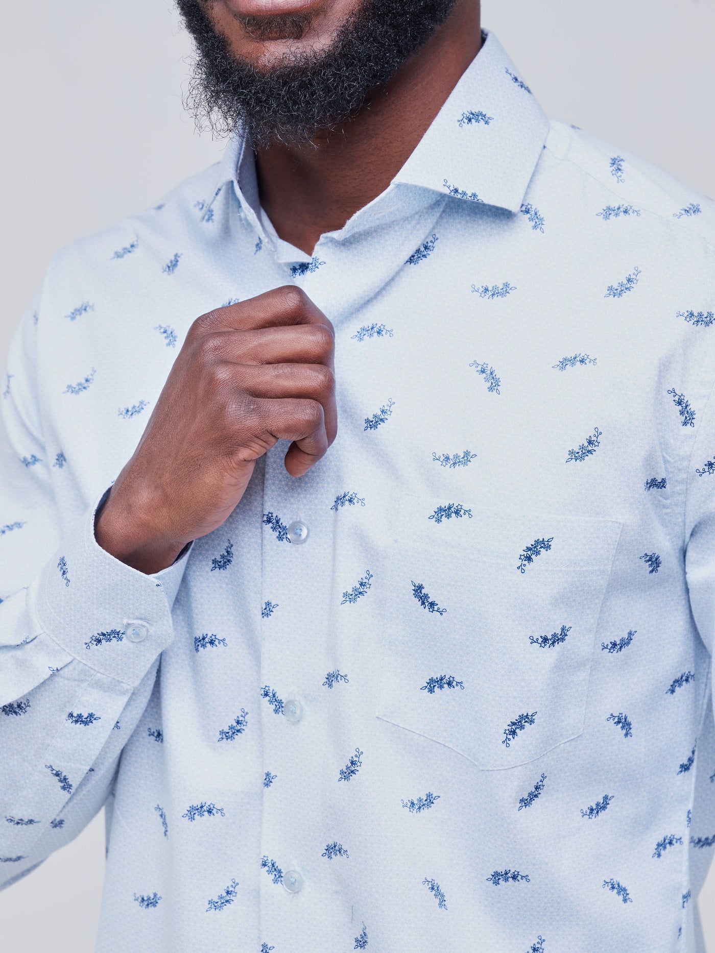 Safari Men's Long Sleeve Shirt - Light Blue Floral Print