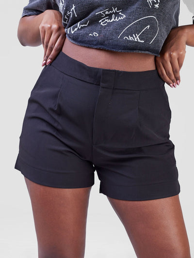 Anika Clip Shorts with Angular Pockets - Black - Shopzetu