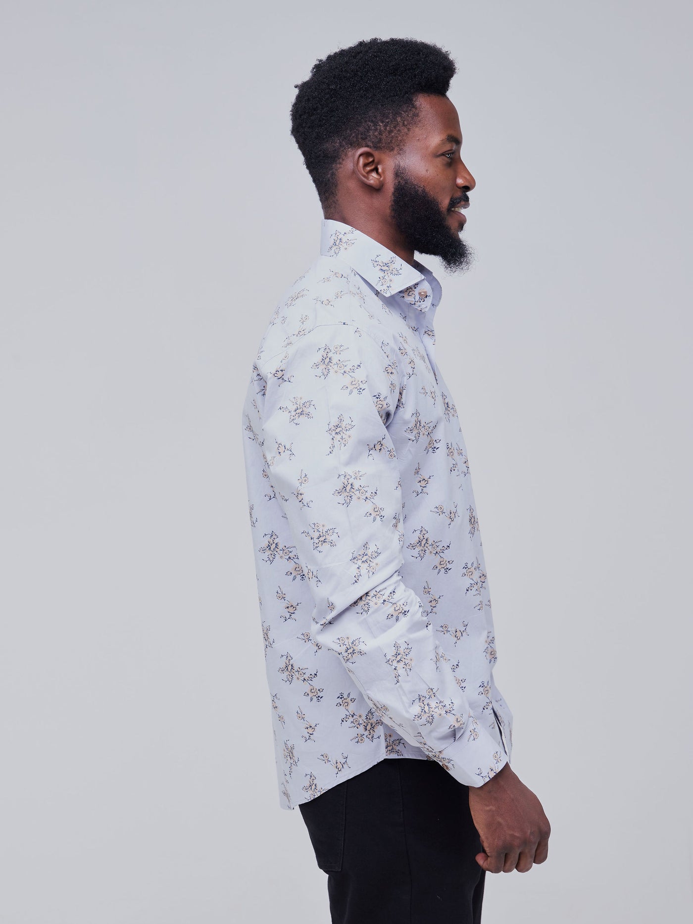 Safari Men's Long Sleeve Shirt - Light Grey Floral Print