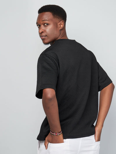 Zetu Men's Diagonal Line Textured T-Shirt - Black - Shopzetu