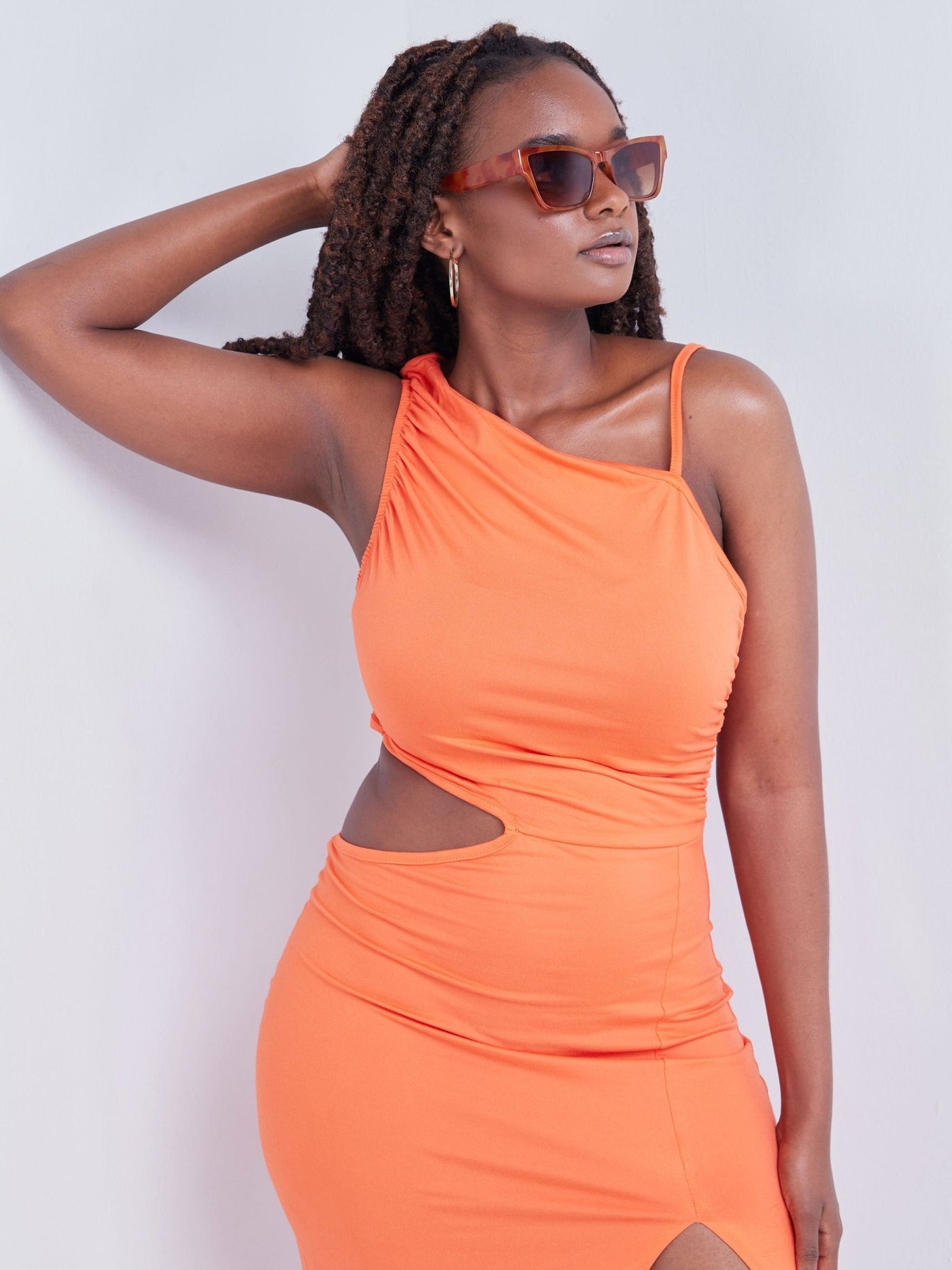 Lola Orange Cut-out Side Split Sleeveless Bodycon Dress - Orange - Shopzetu