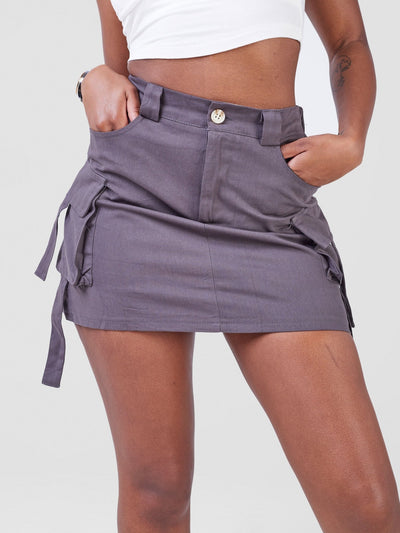 Anika Cargo Skirt With Dynamic Double Pockets & Hanging Straps - Grey - Shopzetu