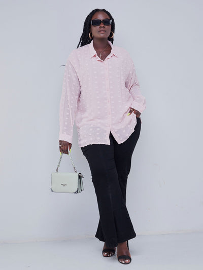 Alara Pink Swiss Dot Textured Plus Size Shirt - Pink - Shopzetu