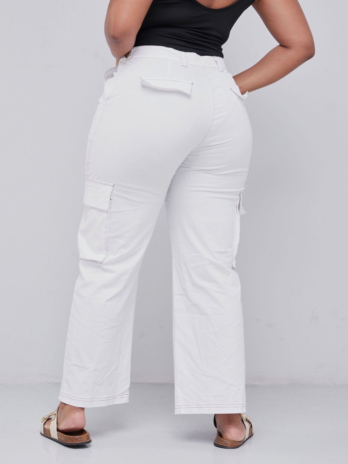 Lola White Wide Leg Flap Pocket Cargo Pants - White - Shopzetu
