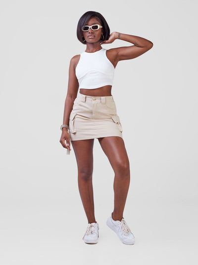 Anika Cargo Skirt With Dynamic Double Pockets & Hanging Straps - Brown - Shopzetu