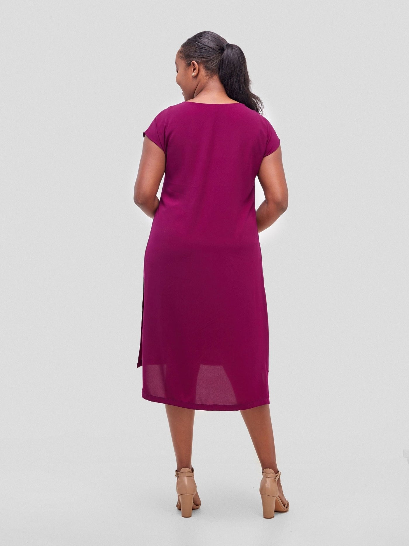 Vivo Soleil Sleeveless Layered Knee Length Dress - Burgundy - Shopzetu