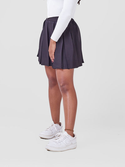 Anika Pleated Highwaist Aline Side Zipper Short Skater Skirt - Black - Shopzetu