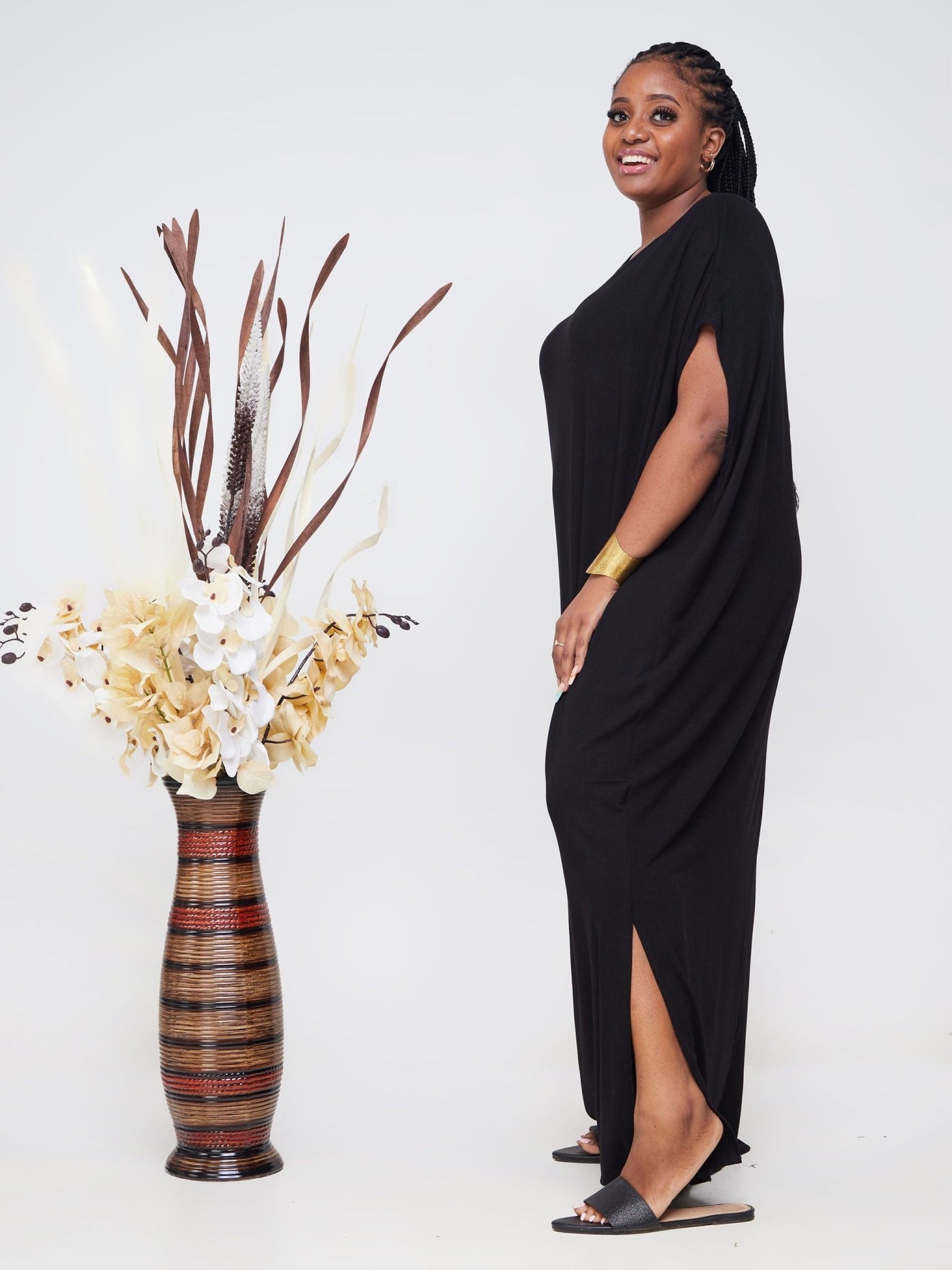 Vivo Arusha Wide Drop Shoulder Maxi Dress - Black - Shopzetu