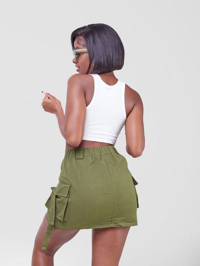 Anika Cargo Skirt With Dynamic Double Pockets & Hanging Straps - Army Green - Shopzetu