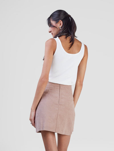 Anika Corduroy Side Slit Mini Skirt - Beige - Shopzetu
