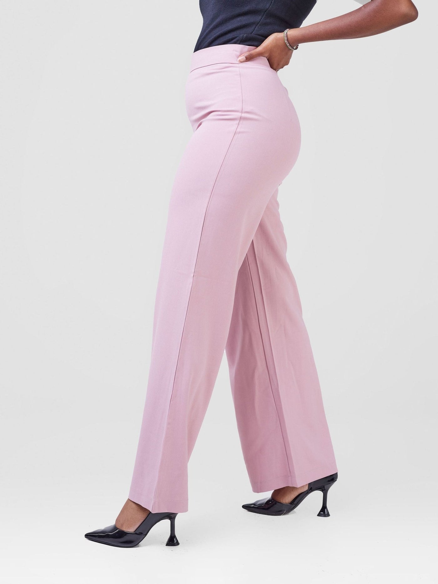 Anika Straight Leg Dress Pants With Zipper At The Back - Pink - Shopzetu