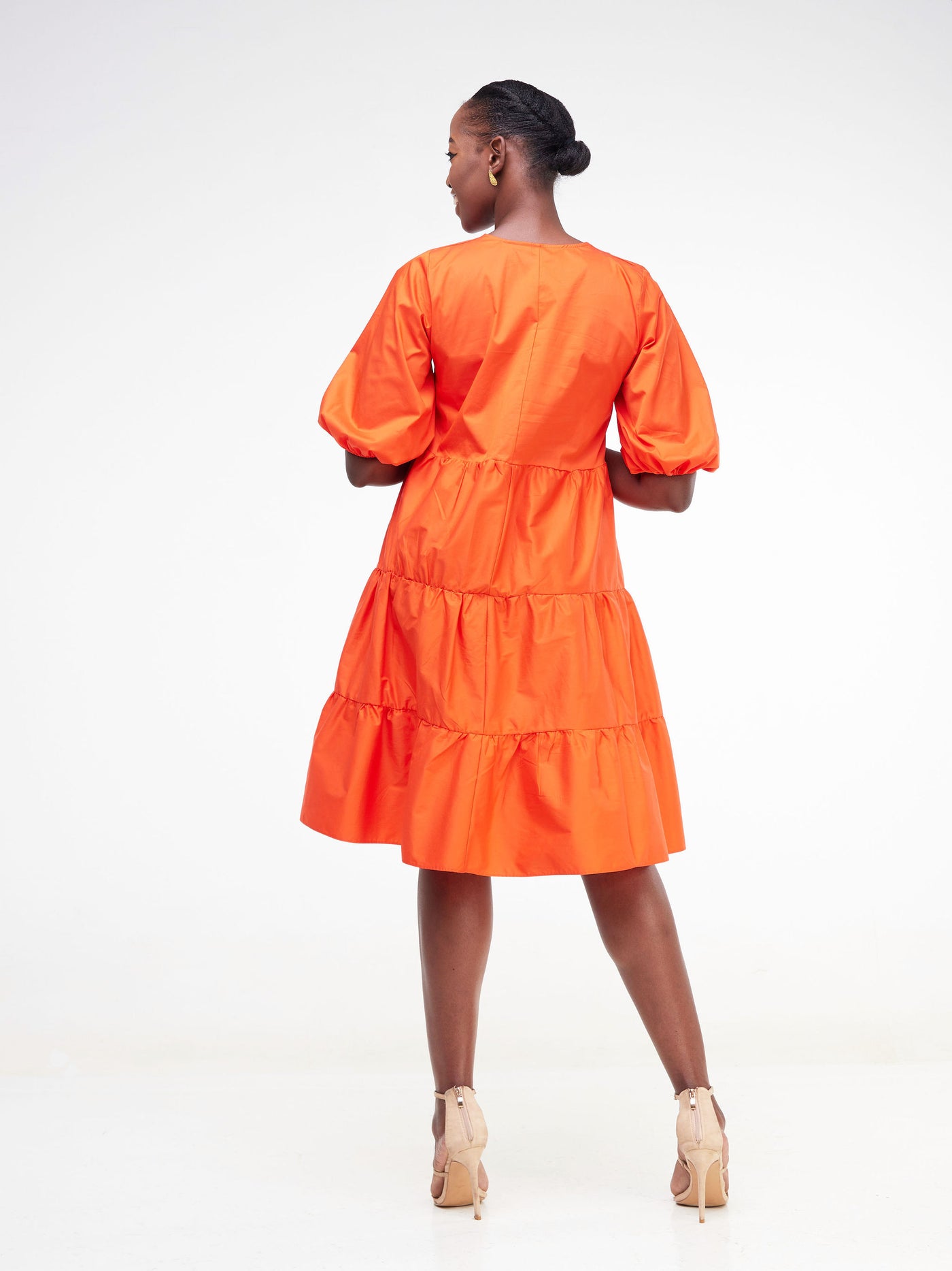 Safari Tawi Bishop Sleeve Tiered Dress - Orange