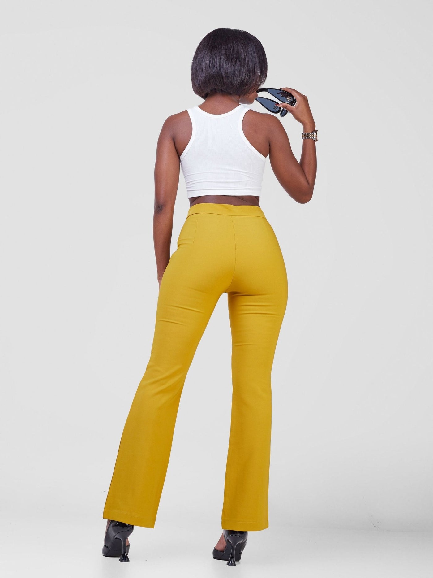 Anika Boot-Cut Dress Pants With Zipper on the Side - Mustard - Shopzetu