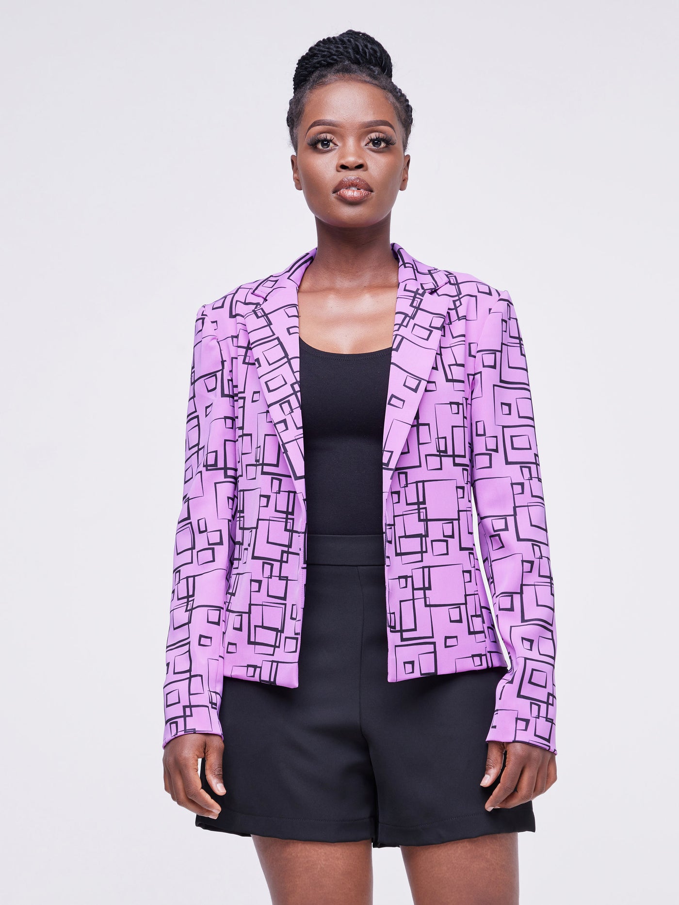 Vivo Fahari Long Sleeve Short Jacket - Light Purple Geometric Print