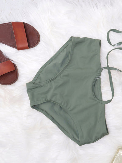 Sayuri Plain Key-hole Tie Bikini Set - Olive Green - Shopzetu